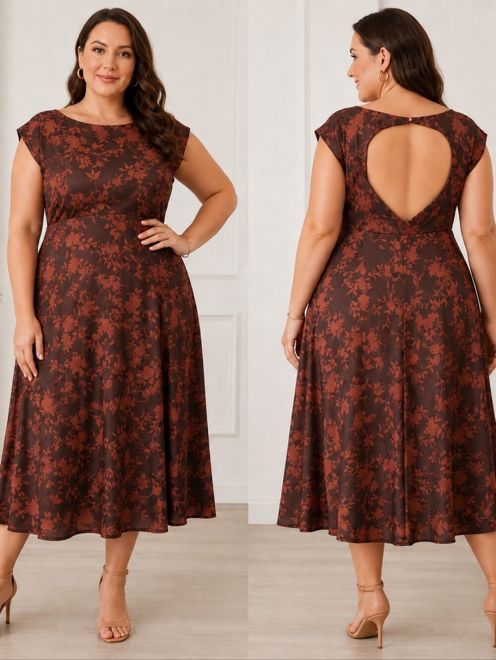 Target Brown Floral Open-Back Midi Dress XXL NWT